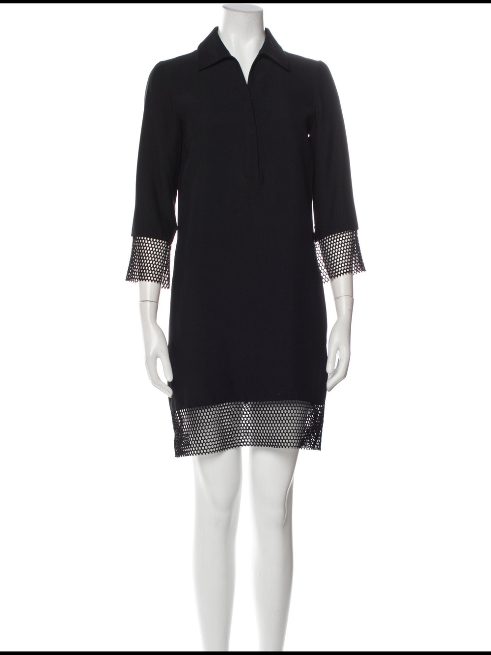 AKRIS PUNTO Black Mesh-Trim Shift Dress - Women Size 6